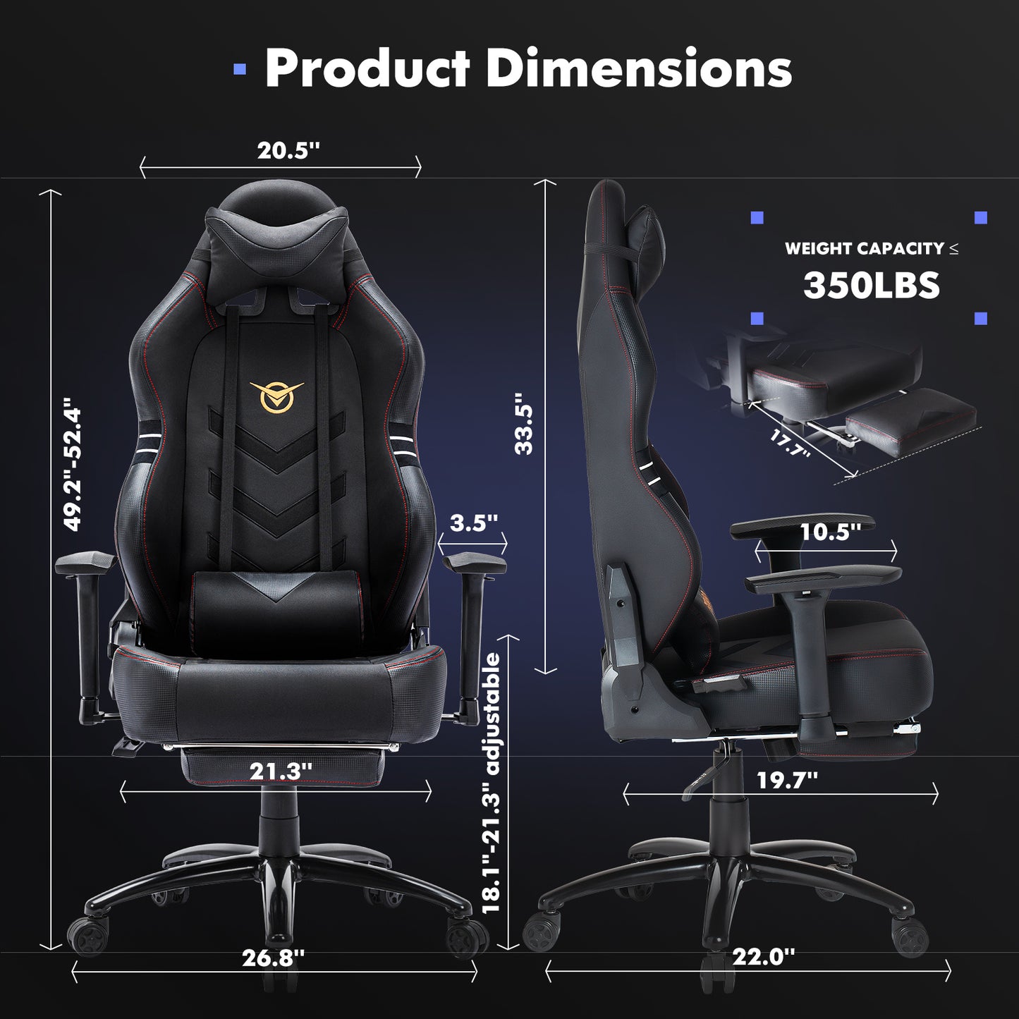 Tall Gaming Chair 350lbs Racing Computer Gaming Chair Big & Tall Gaming Chair with Footrest | Ergonomic Racing Style Computer Desk Chair | Adjustable Swivel Recliner