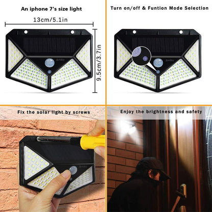 100-LED Solar Wall Light – Motion Sensor Waterproof Outdoor Security Light
