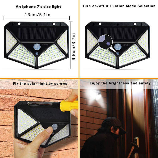 100-LED Solar Wall Light – Motion Sensor Waterproof Outdoor Security Light