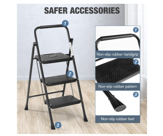 Household Portable 3-layer Step Ladder, With Safety Buckle Stable And Safe