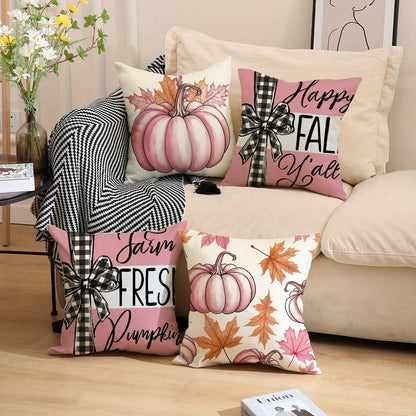 4 Pack Fall Pillow Covers 18x18in Farmhouse Pumpkin Maple Leaf Cushion Case Autumn Sofa Couch Decor For Autumn Thanksgiving Harvest Decorations