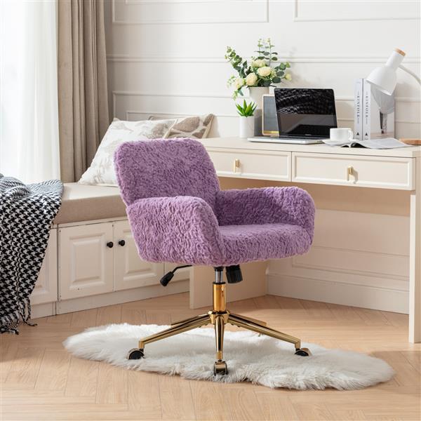 Wool Office Chair | Wide Seat, Reclining Fuzzy Desk Chair with Adjustable Tilt | Cozy Home Office Furniture