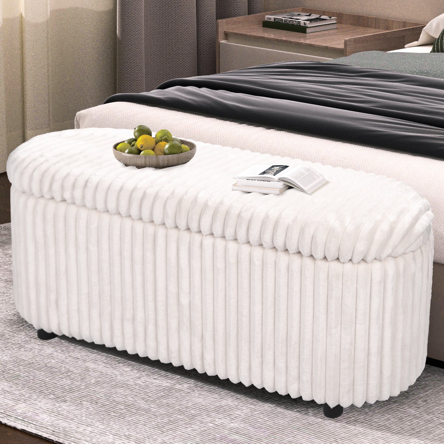 Linen Upholstered Storage Bench – Multifunctional Entryway, Living Room & Bedroom Ottoman