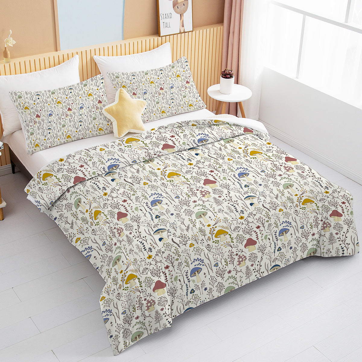 Microfiber Comforter Set, Mushroom Print