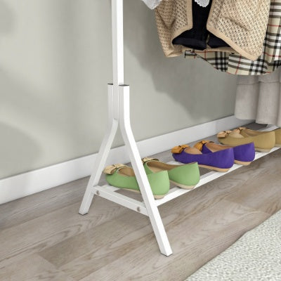 Freestanding Garment Rack – Single Pole Clothing Hanger with Bottom Shoe Shelf for Bedroom