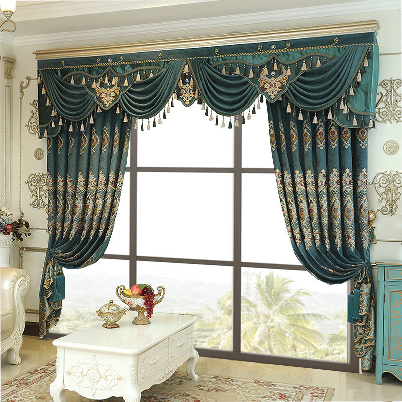 Luxury Embroidered Velvet Curtains – 2-Piece Blackout Drapes for Living Room & Bedroom