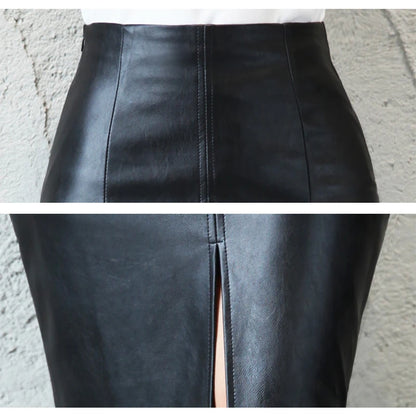Faux Leather Pencil Skirt with Slit for Women