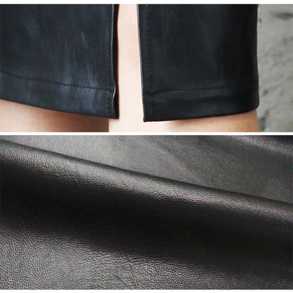 Faux Leather Pencil Skirt with Slit for Women
