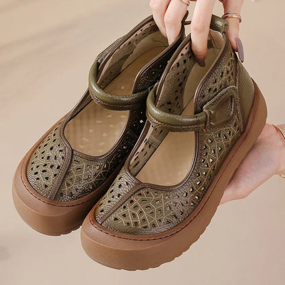 Women's Leather Cutout Ankle Sandals - Al-Noor Bazaar