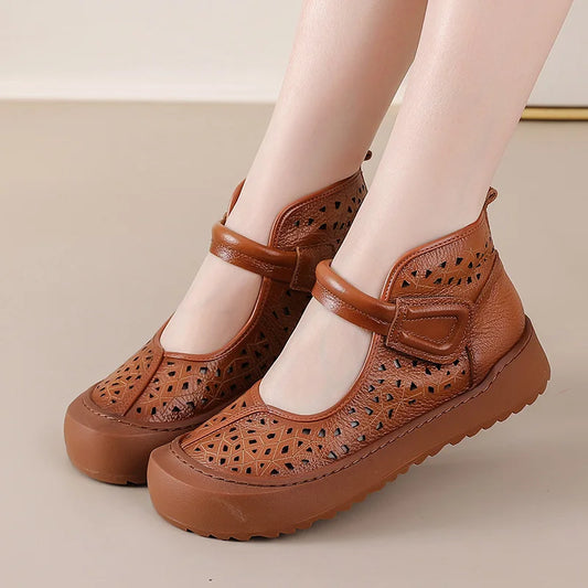 Women's Leather Cutout Ankle Sandals - Al-Noor Bazaar