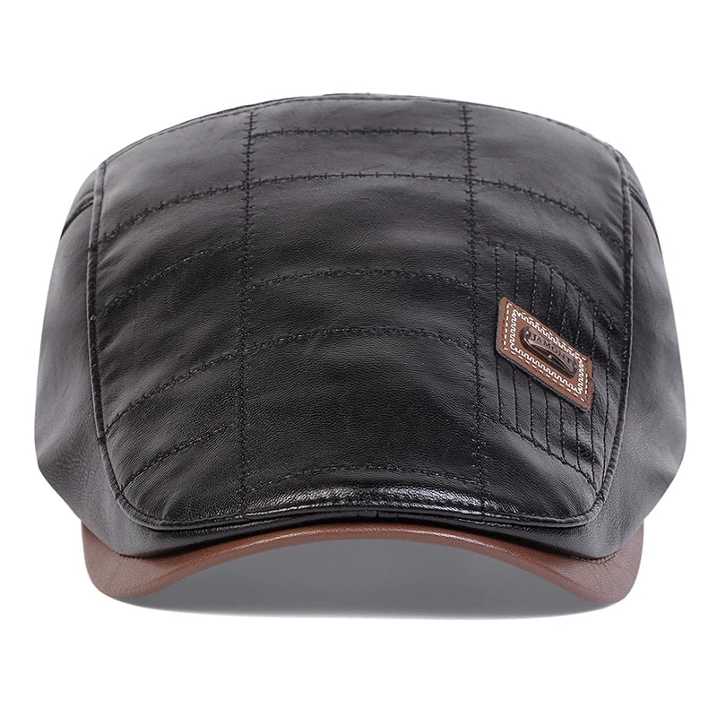 Faux Leather Newsboy Cap for Men - Al-Noor Bazaar