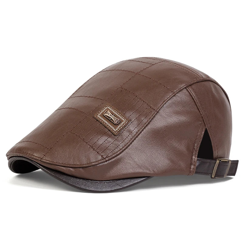 Faux Leather Newsboy Cap for Men - Al-Noor Bazaar