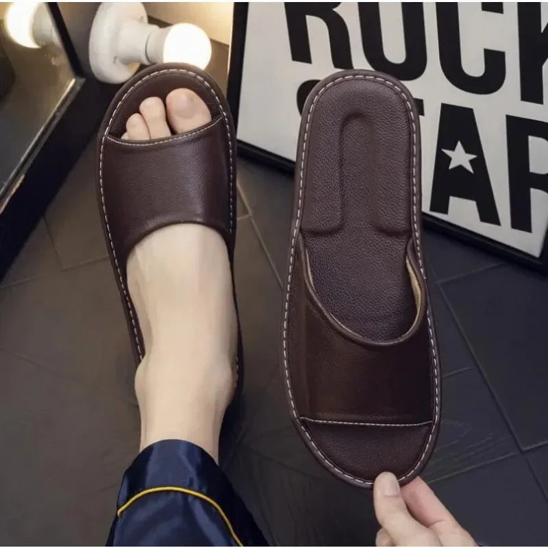 Genuine Leather Slide Sandals for Men - Al-Noor Bazaar