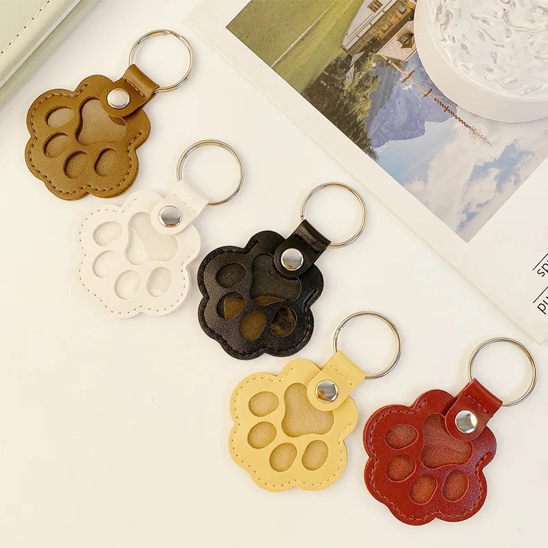 Leather Pet Hair Keepsake Keychain with Cat Paw Charm