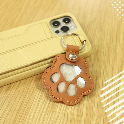 Leather Pet Hair Keepsake Keychain with Cat Paw Charm