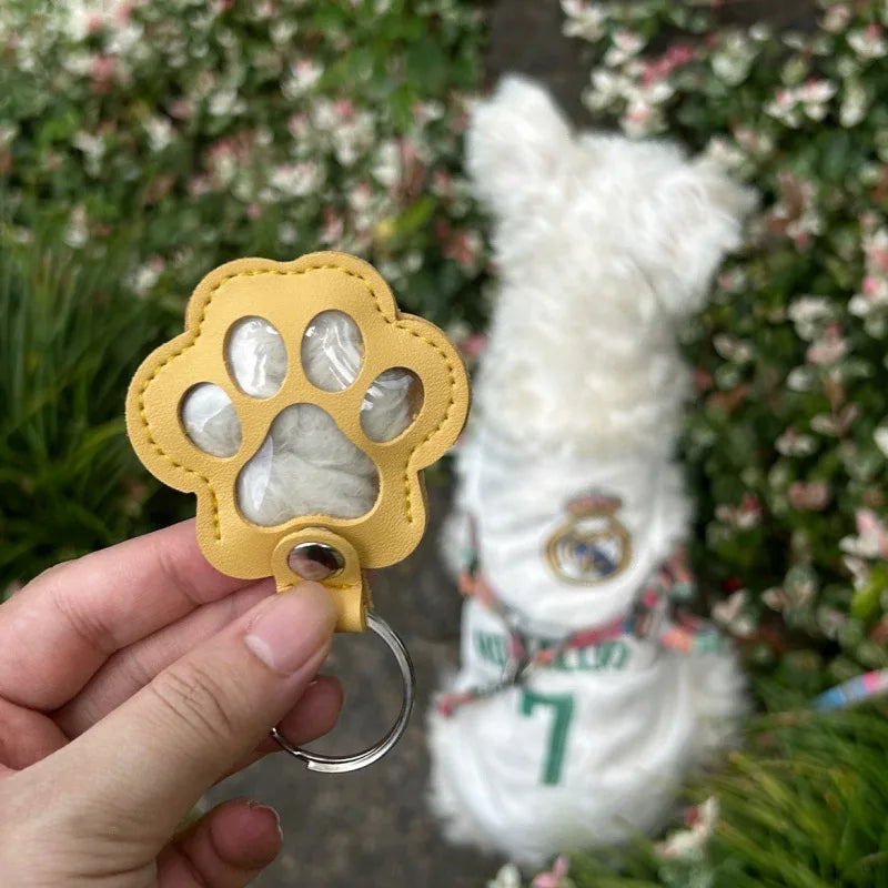 Leather Pet Hair Keepsake Keychain with Cat Paw Charm