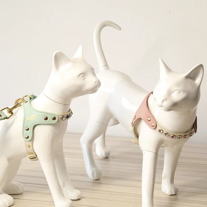 Jeweled Leather Pet Harness & Leash Set - Al-Noor Bazaar