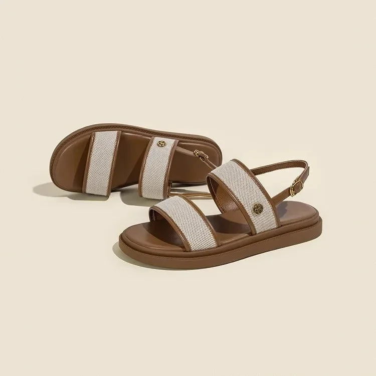 Women's Low-Heel Leather Slide Sandals - Al-Noor Bazaar