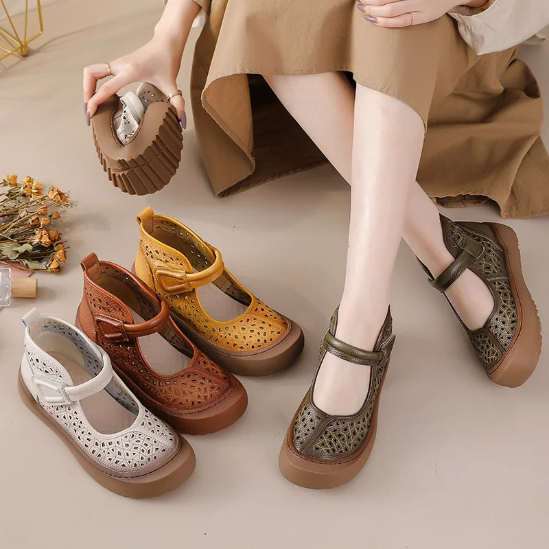 Women's Leather Cutout Ankle Sandals - Al-Noor Bazaar