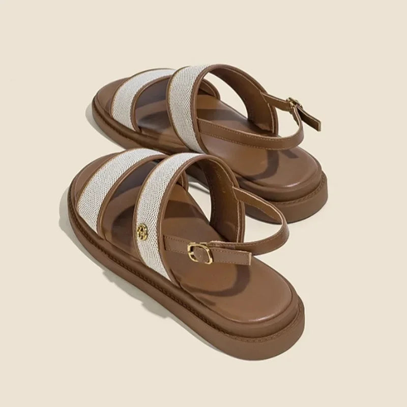 Women's Low-Heel Leather Slide Sandals - Al-Noor Bazaar