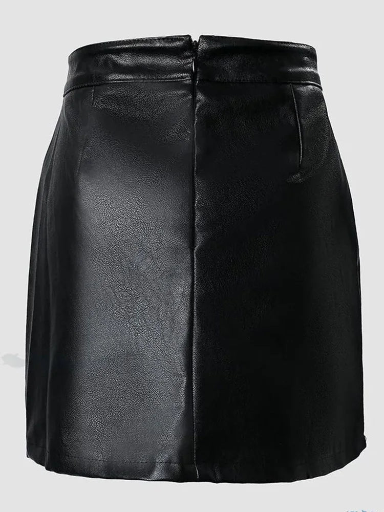 Black Leather Mini Skirt with Rivet Detail for Women