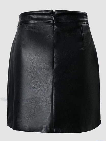 Black Leather Mini Skirt with Rivet Detail for Women