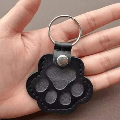 Leather Pet Hair Keepsake Keychain with Cat Paw Charm
