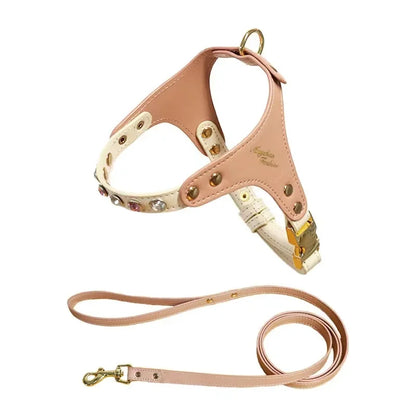 Jeweled Leather Pet Harness & Leash Set - Al-Noor Bazaar