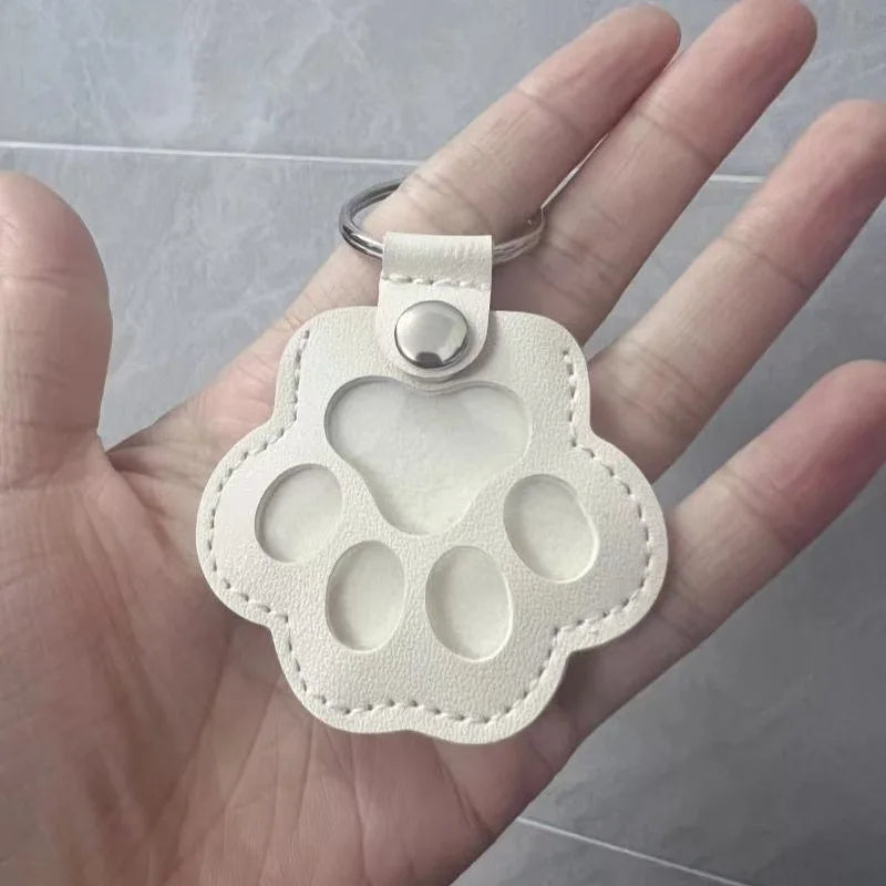 Leather Pet Hair Keepsake Keychain with Cat Paw Charm