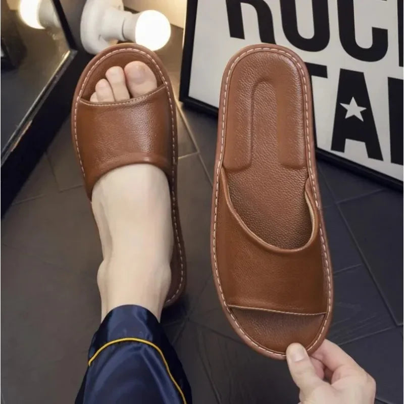 Genuine Leather Slide Sandals for Men - Al-Noor Bazaar