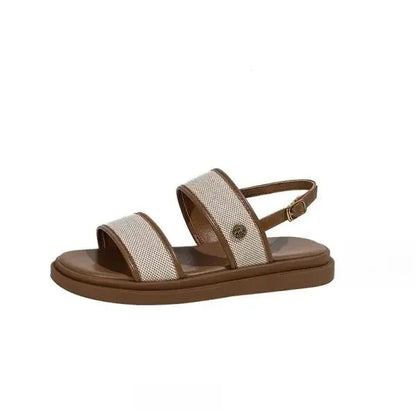 Women's Low-Heel Leather Slide Sandals - Al-Noor Bazaar