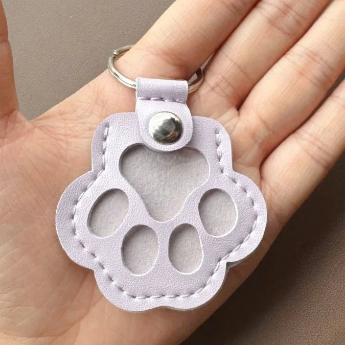 Leather Pet Hair Keepsake Keychain with Cat Paw Charm