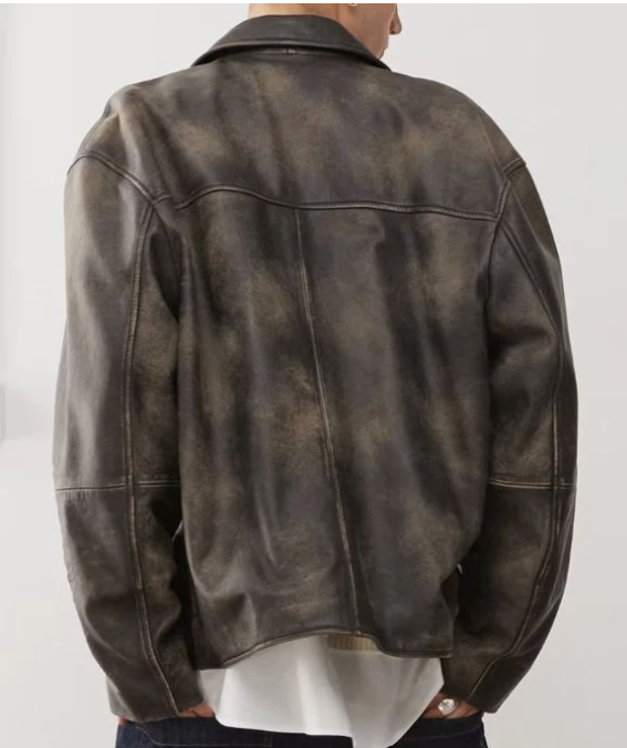 Men's Charcoal Real Leather Trucker Jacket Vintage Distressed Style