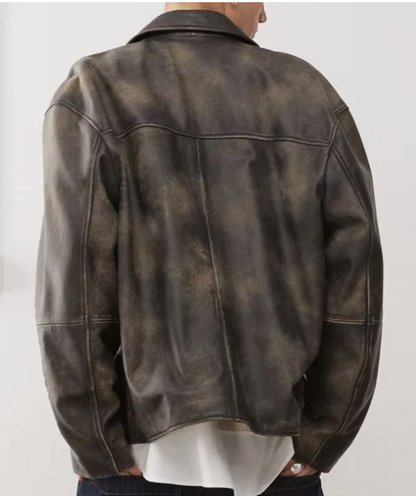 Men's Charcoal Real Leather Trucker Jacket Vintage Distressed Style