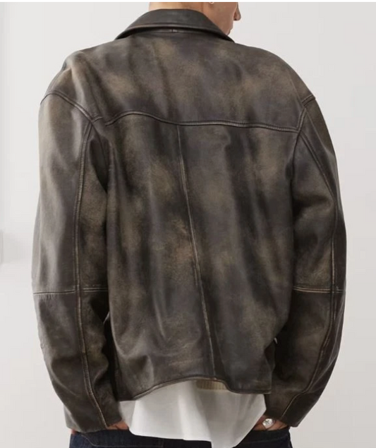 Men's Charcoal Real Leather Trucker Jacket Vintage Distressed Style