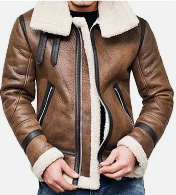 Men's Real Shearling Fur Lined Cowhide Leather Jacket – Handmade Winter Coat