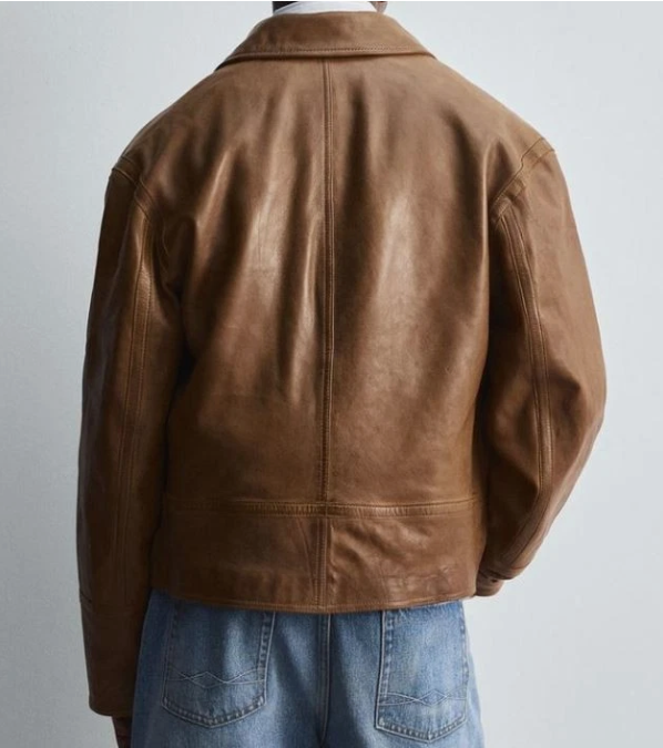 Men's Brown Real Sheep Leather Jacket Vintage Look Zip-Up Collared Outerwear