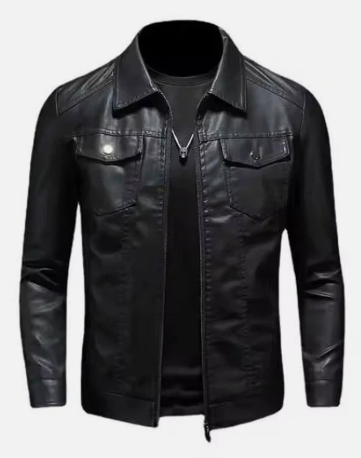 Men's Vintage Black Faux Leather Biker Jacket – Waterproof, Custom Sizes