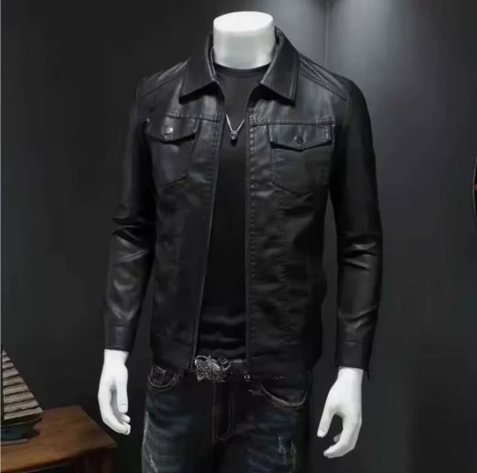 Men's Vintage Black Faux Leather Biker Jacket – Waterproof, Custom Sizes
