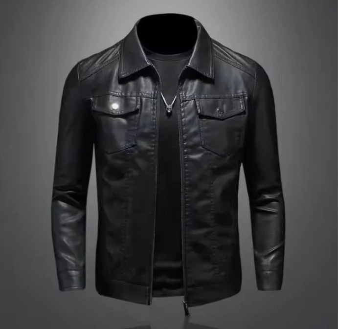Men's Vintage Black Faux Leather Biker Jacket – Waterproof, Custom Sizes