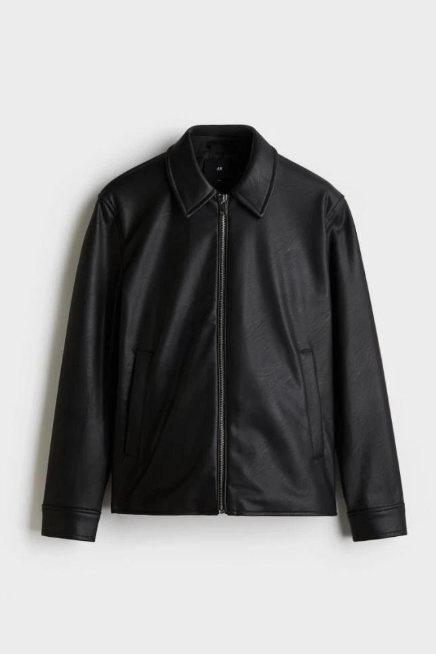 Men’s Black Leather Jacket Classic Zip‑Front Shirt Collar Real Leather Coat