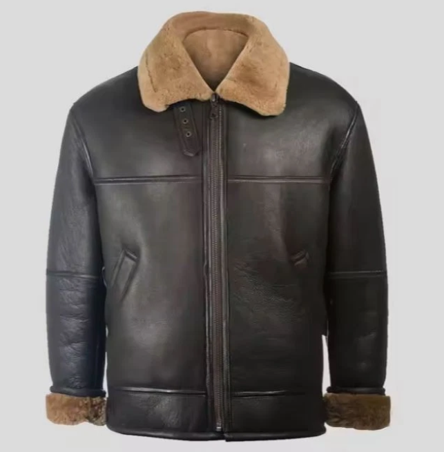 Men's real sheepskin leather B3 aviator bomber jacket front view