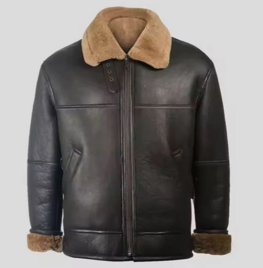 Men's real sheepskin leather B3 aviator bomber jacket front view