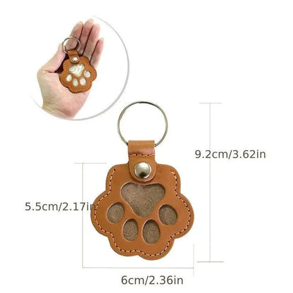 Leather Pet Hair Keepsake Keychain with Cat Paw Charm