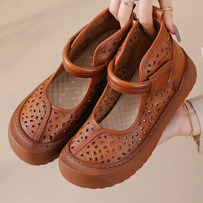 Women's Leather Cutout Ankle Sandals - Al-Noor Bazaar