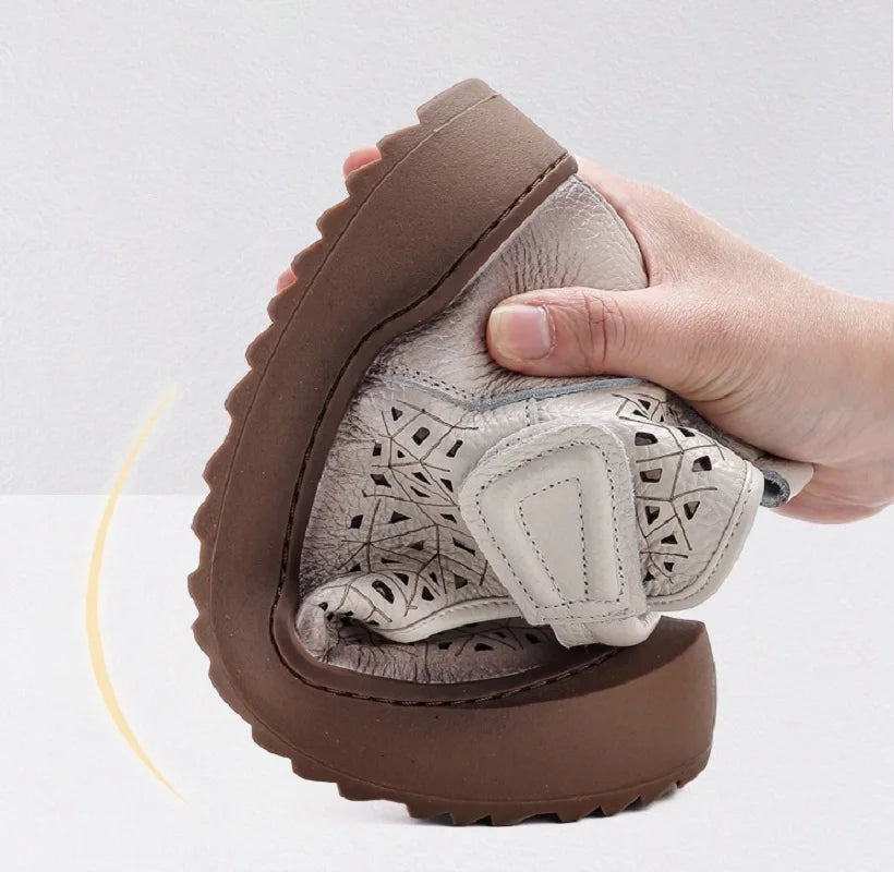 Women's Leather Cutout Ankle Sandals - Al-Noor Bazaar