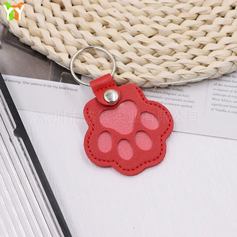 Leather Pet Hair Keepsake Keychain with Cat Paw Charm