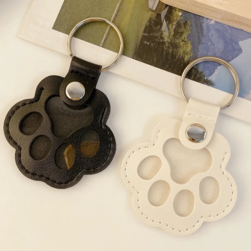 Leather Pet Hair Keepsake Keychain with Cat Paw Charm