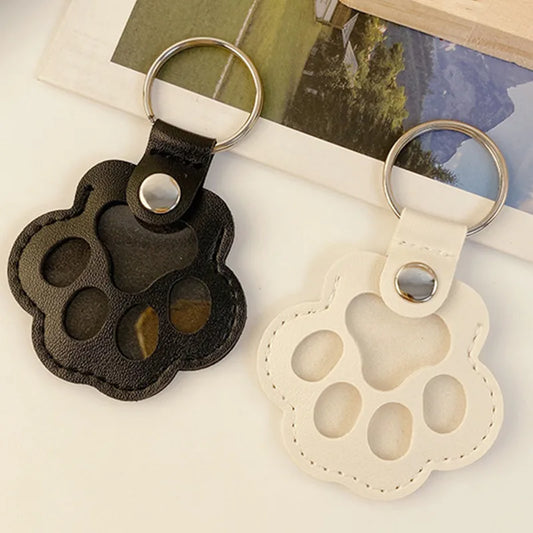 Leather Pet Hair Keepsake Keychain with Cat Paw Charm