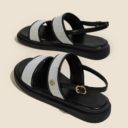 Women's Low-Heel Leather Slide Sandals - Al-Noor Bazaar